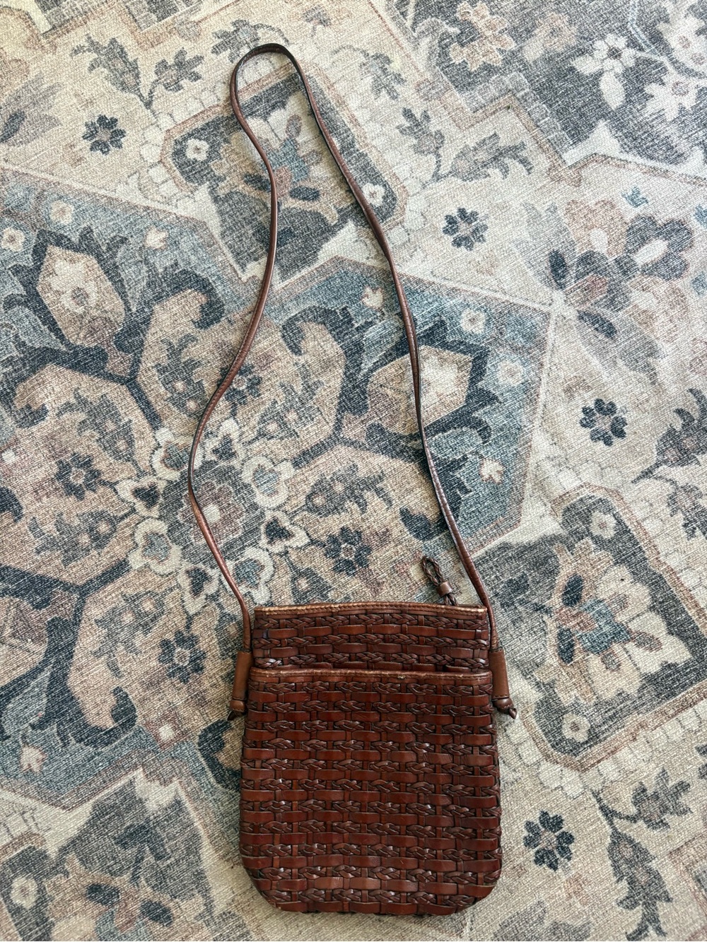 Woven brown leather market bag crossbody